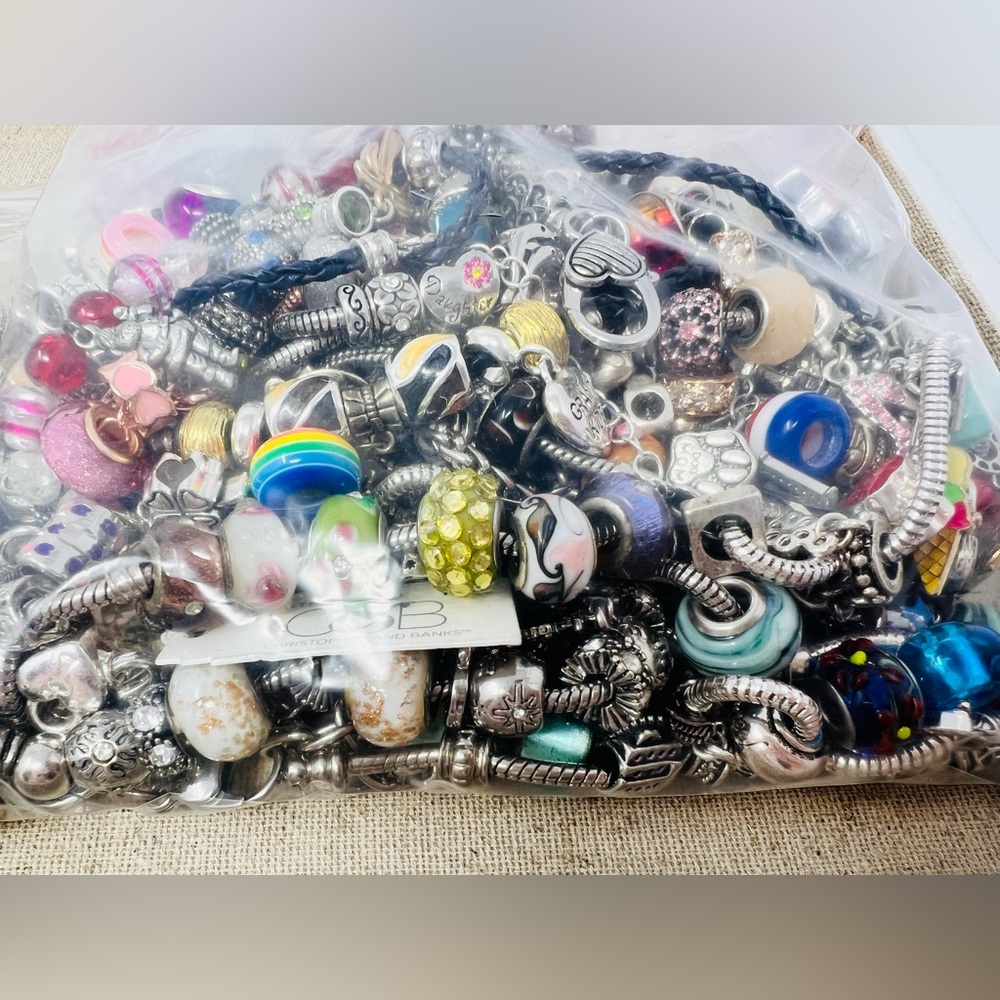 Silver & Gold Tone Glass Beaded Charm Bracelet, Necklace Jewelry Making Lot 8LBS - Picture 11 of 16